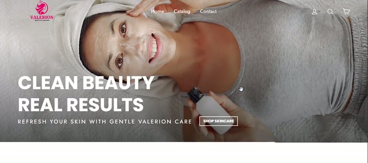 VALERION skincare Shopify homepage designed from scratch by Idowu Micheal Destiny (Micheal Automate)