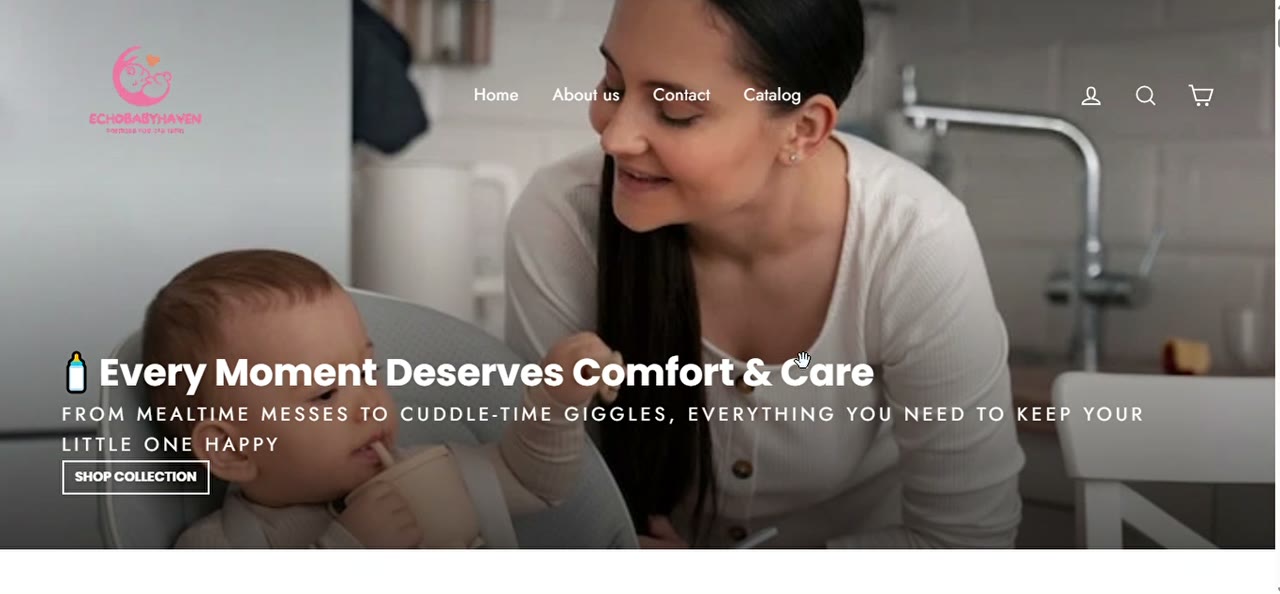 Echobabyhaven baby care Shopify homepage designed and set up from scratch by Idowu Micheal Destiny (Micheal Automate)