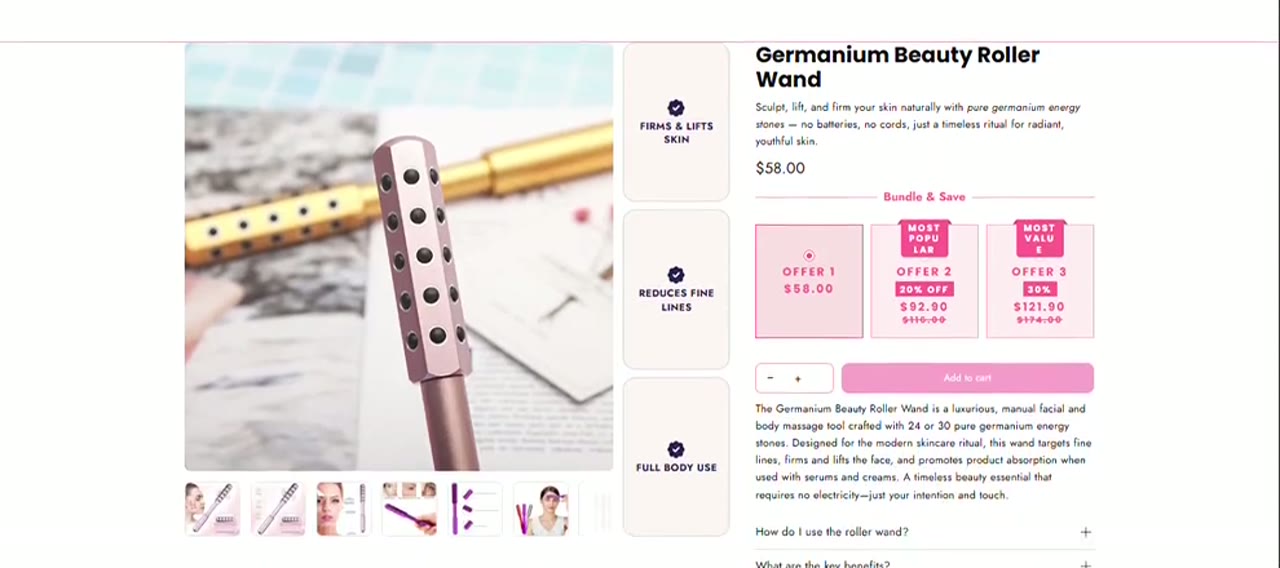 VALERION Germanium Beauty Roller Wand product page with bundle offers designed by Idowu Micheal Destiny (Micheal Automate)